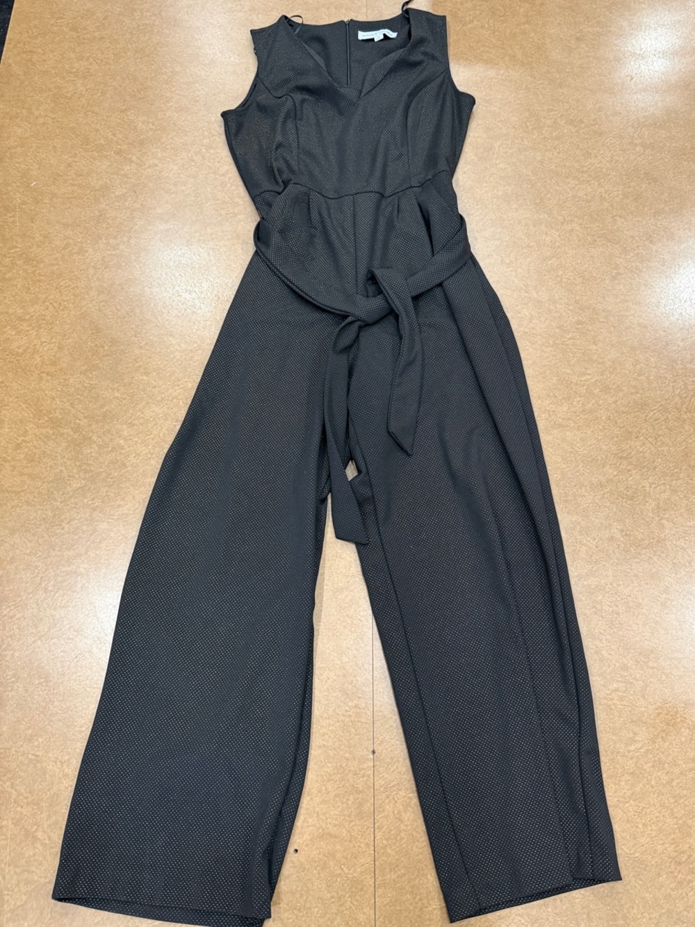 Emma & Michele Black Sleeveless V-Neck Wide-Leg Jumpsuit with Waist Tie • 10